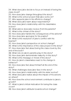 Jake Drake, Class Clown: 50 Comprehension questions with answer keys