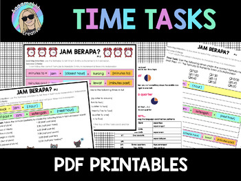 Preview of Jam Berapa - Indonesian Time task cards for 3 lessons