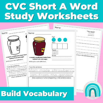 Preview of Jam - CVC Short A Word Study Worksheets Kindergarten First Grade - FREEBIE