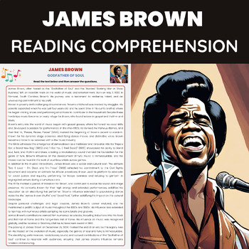 Preview of James Brown Reading Comprehension Worksheet | Soul Music and Funk Music