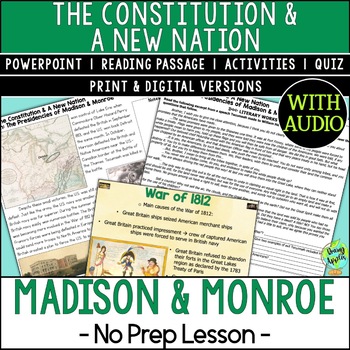 Preview of James Madison & James Monroe Lesson- War of 1812- Missouri Compromise - Activity