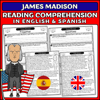 Preview of James Madison: Presidents' Day Nonfiction Passage & Questions English & Spanish
