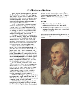 Preview of James Madison - Profile - Worksheet