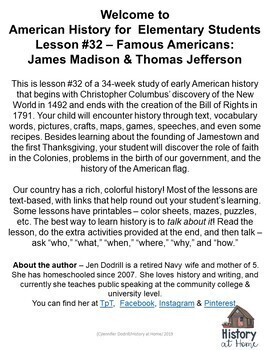 James Madison and Thomas Jefferson American History for Homeschool and K-3