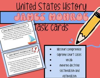 Preview of James Monroe I task cards I no-prep I president I us history