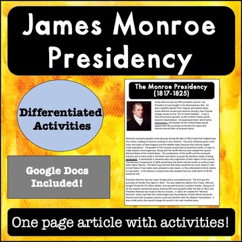Preview of James Monroe Reading Passage and Activities & Distance Learning