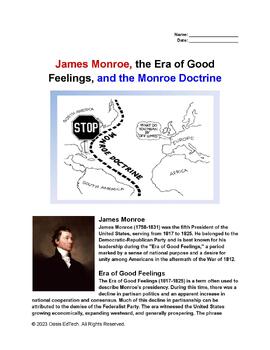 Preview of James Monroe, the Era of Good Feelings, and the Monroe Doctrine Worksheet