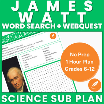 Preview of James Watt: Steam Engine Industrial Revolution (NO PREP Sub Plan) Word Search++