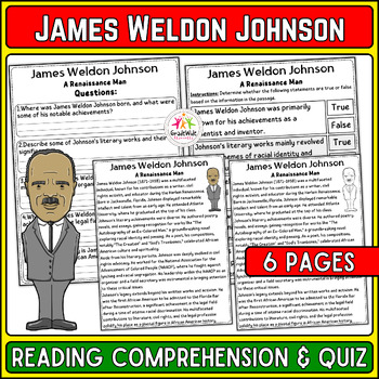 Preview of James Weldon Johnson Nonfiction Reading & Quiz | Black History Month Activity