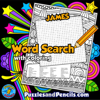 Preview of James Word Search Puzzle Activity with Coloring | Books of the Bible