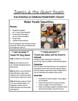 Preview of James and the Giant Peach Activities printable