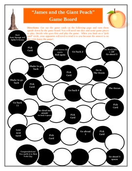 Preview of James and the Giant Peach Game Board Novel Study Activity