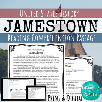 Preview of Jamestown Colony Reading Comprehension Passage PRINT and DIGITAL
