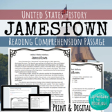 Jamestown Colony Reading Comprehension Passage PRINT and DIGITAL