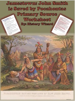 Preview of Jamestown: John Smith is Saved by Pocahontas Primary Source Worksheet