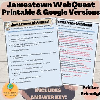 Preview of Jamestown WebQuest