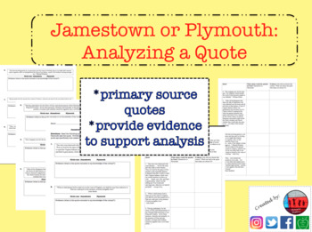 Preview of Jamestown or Plymouth Quote Analysis Activity