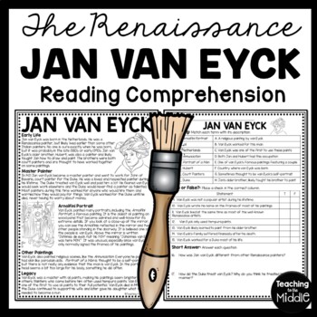 Preview of Jan van Eyck Reading Comprehension Worksheet Renaissance Artist