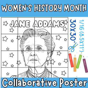 Preview of Jane Addams Collaborative Coloring Poster Activities, Women's History Month