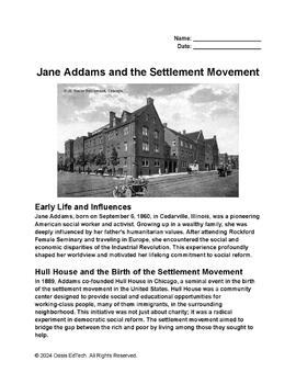 Preview of Jane Addams and the Settlement Movement Worksheet