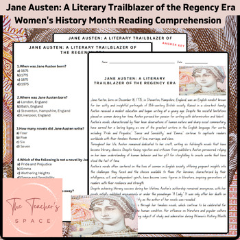Preview of Jane Austen: A Literary Trailblazer of the Regency Era - Reading Passage