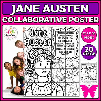 Preview of Jane Austen Collaborative Coloring Poster for Literature Enthusiasts | Classroom