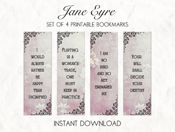 Preview of Jane Eyre Bookmarks Charlotte Bronte Book Quotes Book Club Set of 4