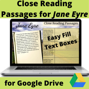 Preview of Jane Eyre Close Reading Passages for Google Drive & Distance Learning