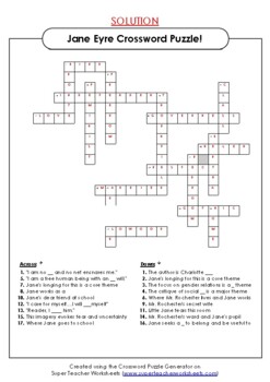 Jane Eyre Crossword Puzzle by Ivory Butler TPT