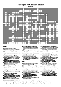 Jane Eyre Vocabulary Crossword Puzzle by M Walsh TpT