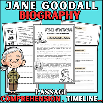 Preview of Jane Goodall Biography , timeline , Reading Passage - Women's History Month