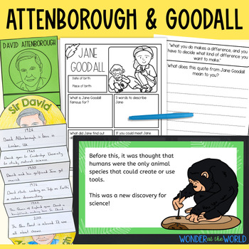 Preview of Jane Goodall David Attenborough presentations worksheets activities