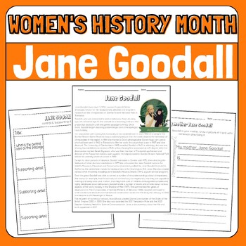 Preview of Jane Goodall Womens History Month Biography Research Reading Passage