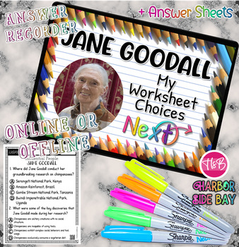 Preview of Jane Goodall and Chimps with BOOM Deck Worksheet Recorder