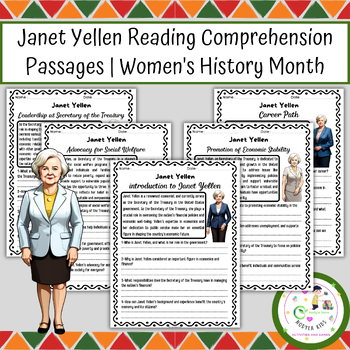 Preview of Janet Yellen Reading Comprehension Passages | Women's History Month