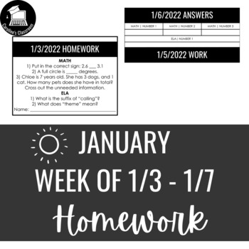 Preview of January 1/3 - 1/7 Digital & Editable Homework | PDF & Easel