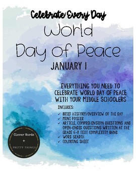 Preview of January 1: World Day of Peace  Grades 6 - 8