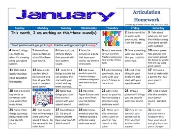 Preview of January 2015 Articulation Homework