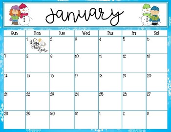 Preview of January 2018 Calendar