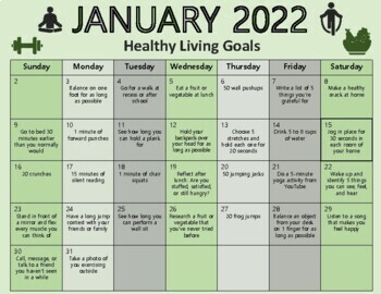 Preview of January 2022 Healthy Living Calendar