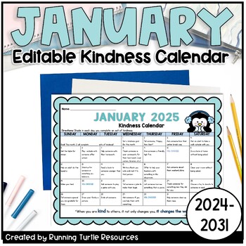 January 2022 Kindness Calendar *Editable* L Lifetime Updates | Tpt