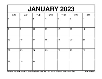 January 2023 Calendar (FREE Blank PDF Format) by Sharon Gore | TPT