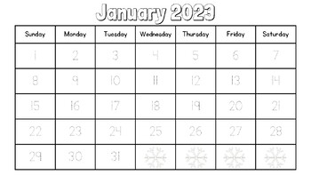 January 2023 Traceable Calendar - FREE! by Miss Carly Kindergarten
