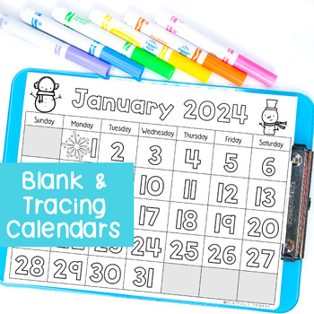 Preview of January Calendar 2024 Calendar Template, Calendar Tracing January 2024 Traceable