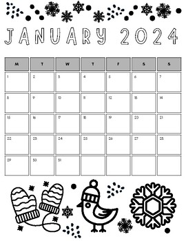 Preview of January 2024 Calendar Coloring Page