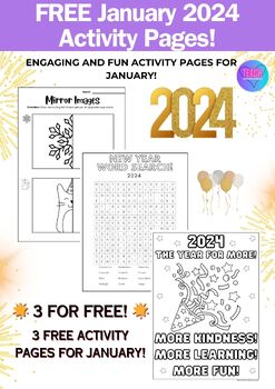 Preview of January 2024 FREEBIE! Fun Independent Work! Coloring, Drawing, & Word Search!