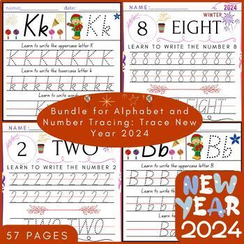 Preview of New Year's Winter 2024: Alphabet & Number Tracing Worksheet