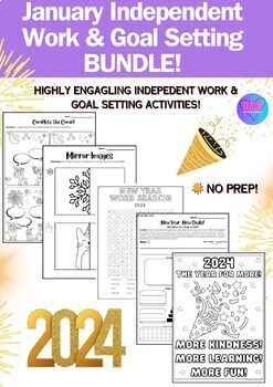 Preview of January 2024: New Year's BUNDLE! Engaging Independent Work & Goal Setting!