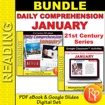 Preview of Daily JANUARY Nonfiction Stories - Reading Comprehension Worksheets & Digital