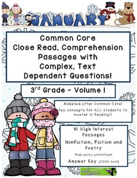 Preview of Jan. 3rd- Close Read Comprehension Passages with Questions CC Aligned